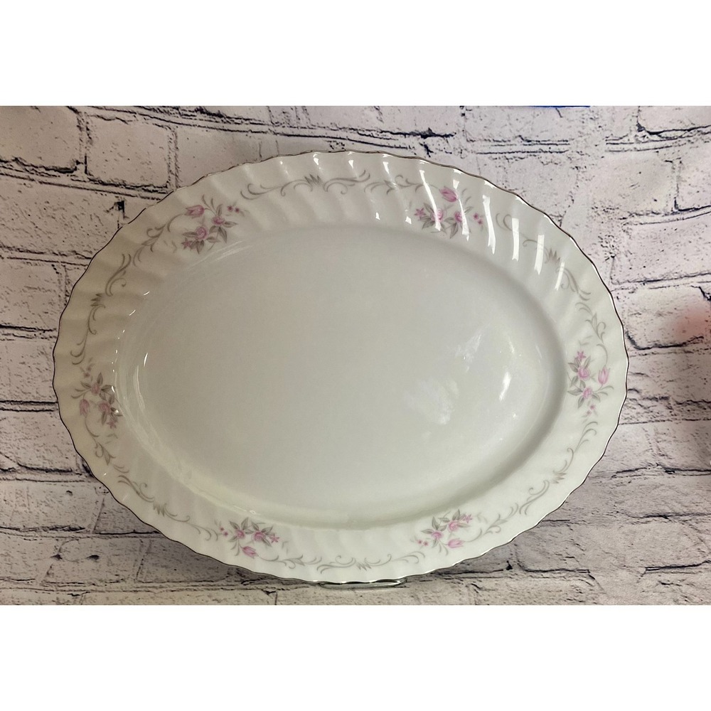 Vintage Gold Standard 14" Platter White Floral Print Genuine Porcelain China